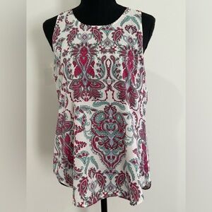 Van Heusen M Sleeveless White Paisley Print Tank Top Pink & Teal Accents 494